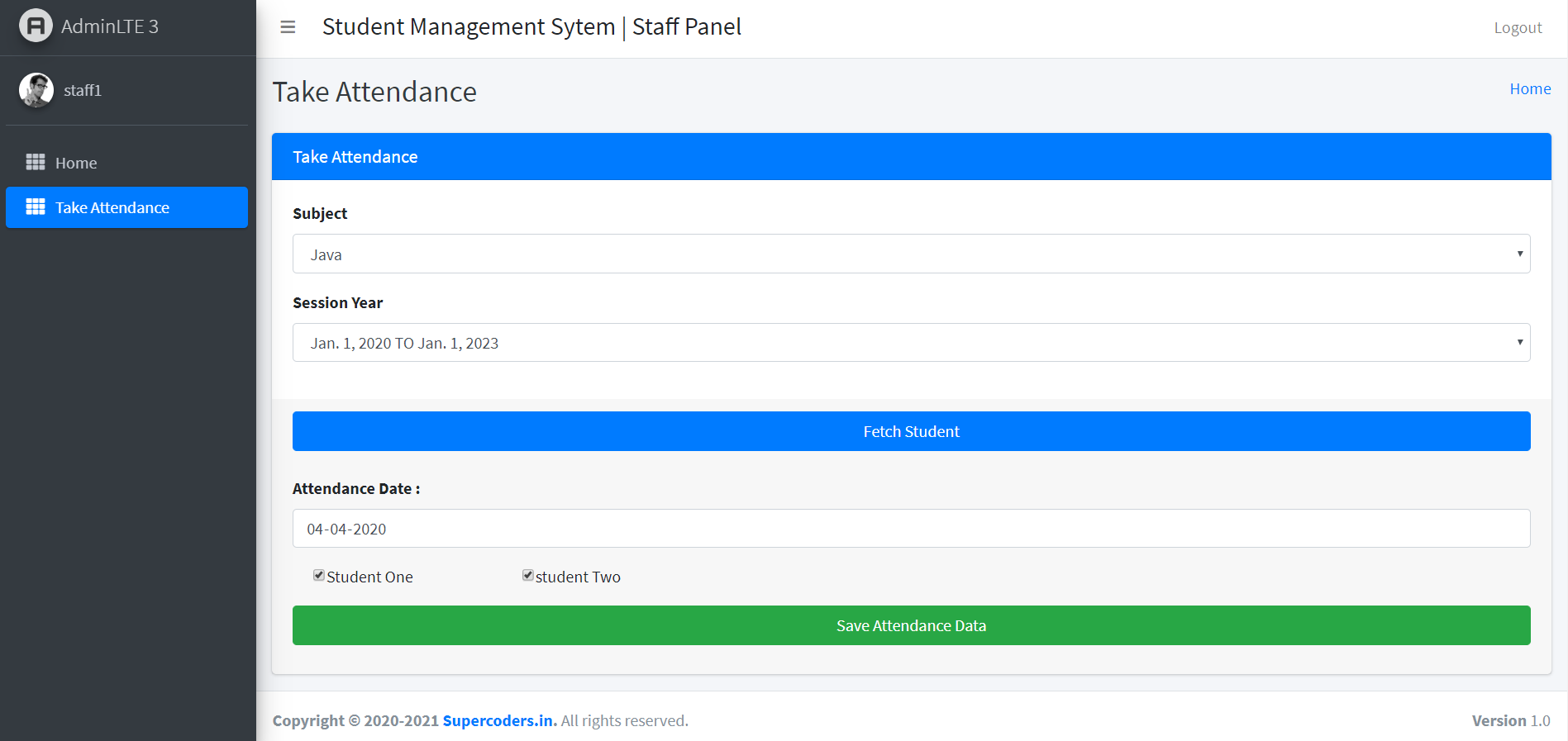 Take Attendance Page