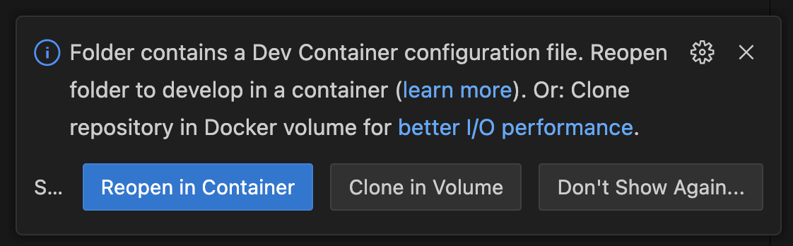 Reopen in Devcontainer