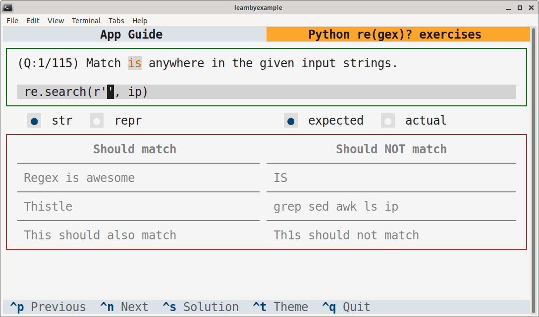 Sample screenshot for Python regex exercises