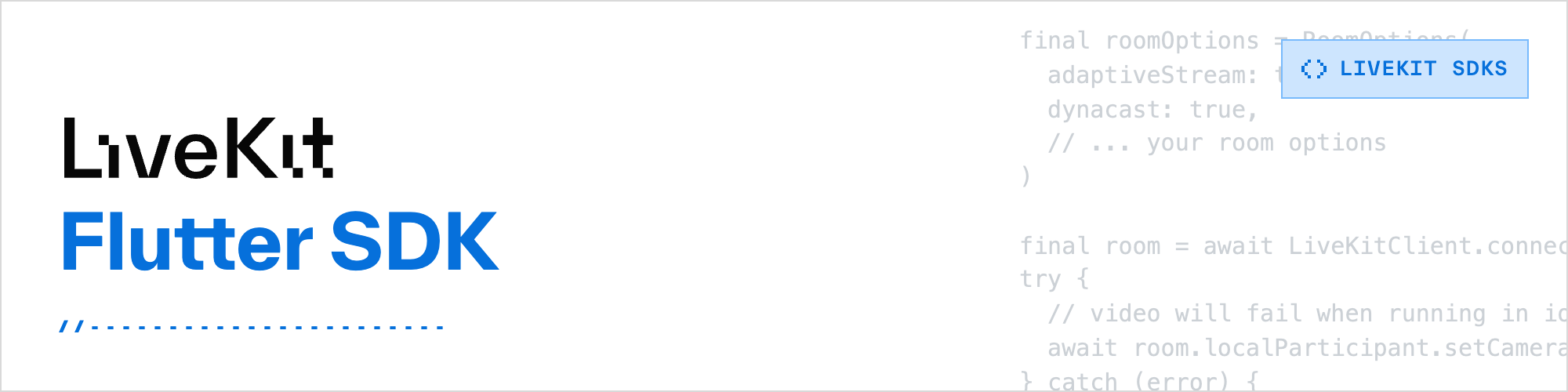 The LiveKit icon, the name of the repository and some sample code in the background.