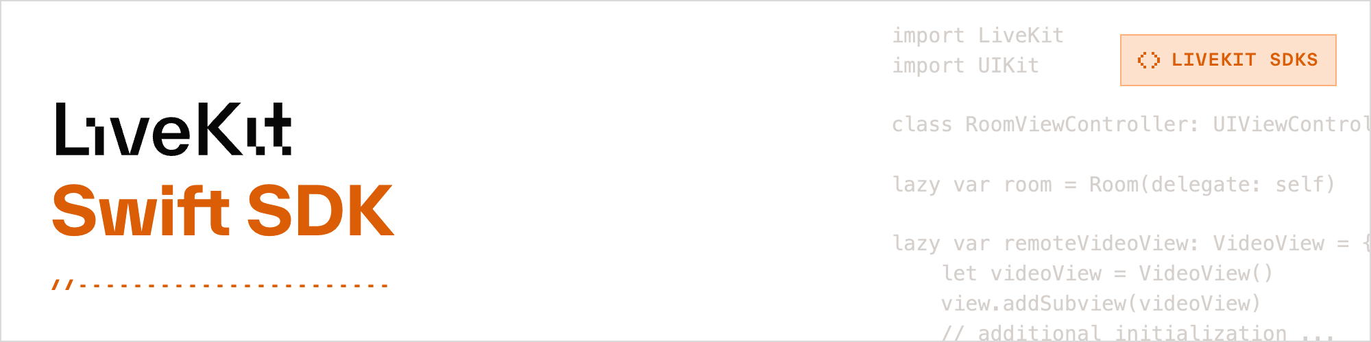 The LiveKit icon, the name of the repository and some sample code in the background.