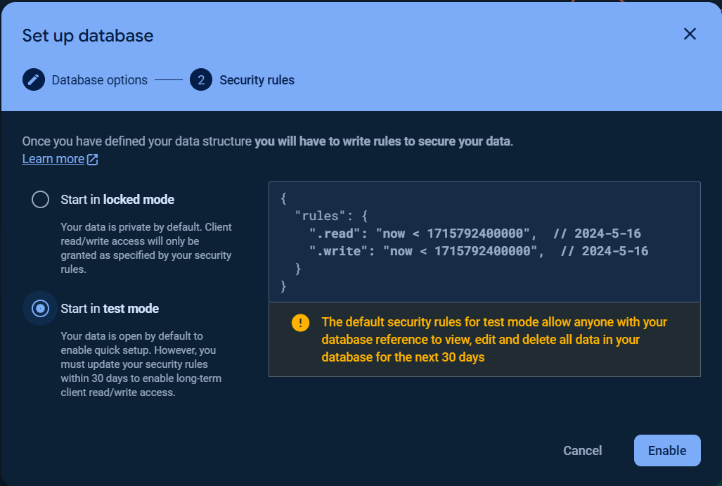 Set Database Security Rules