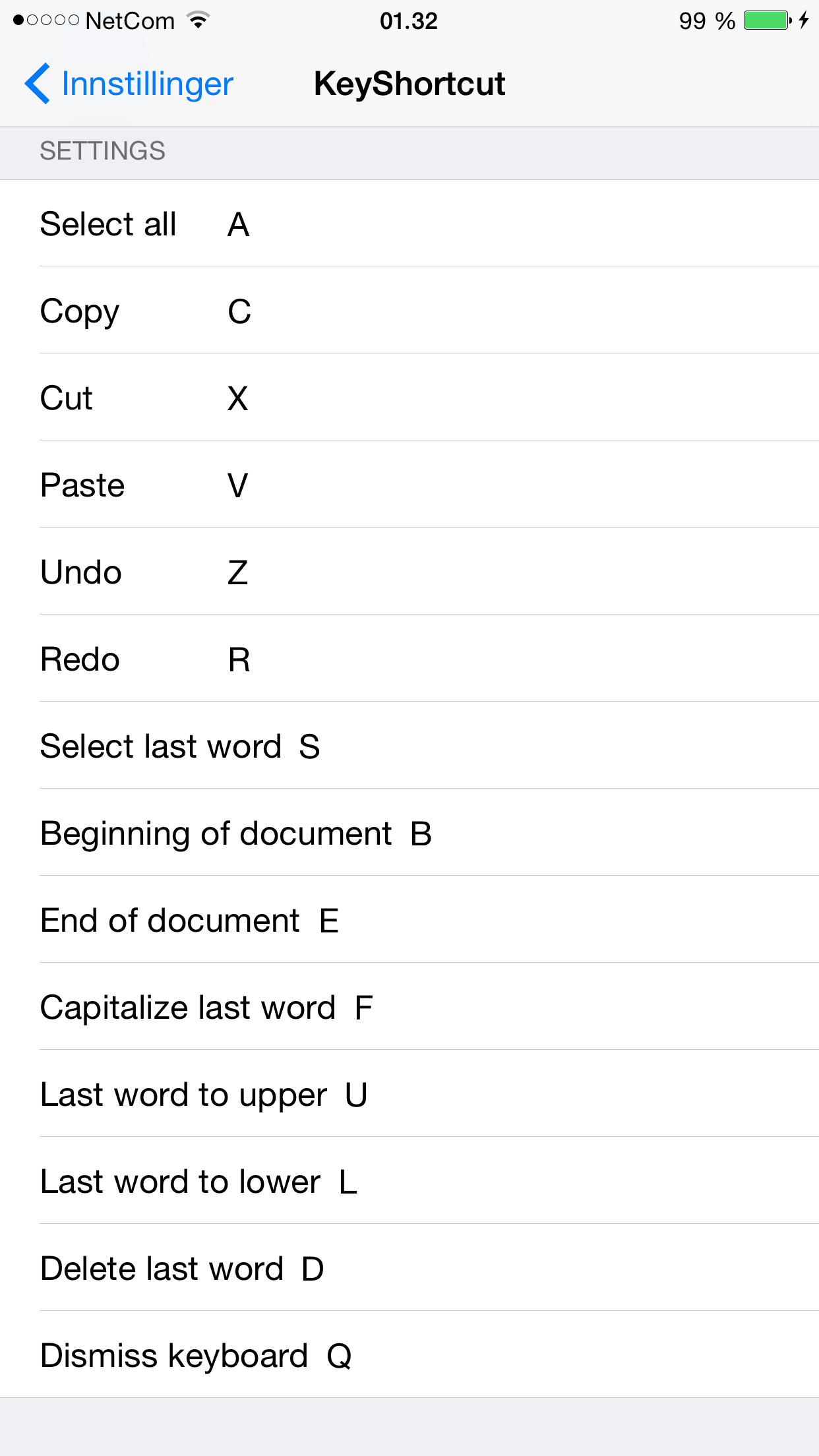 KeyShortcut Pro, Settings