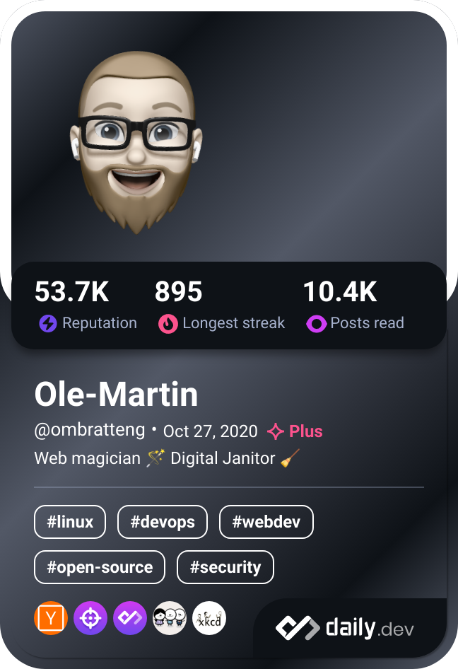 My daily.dev devcard