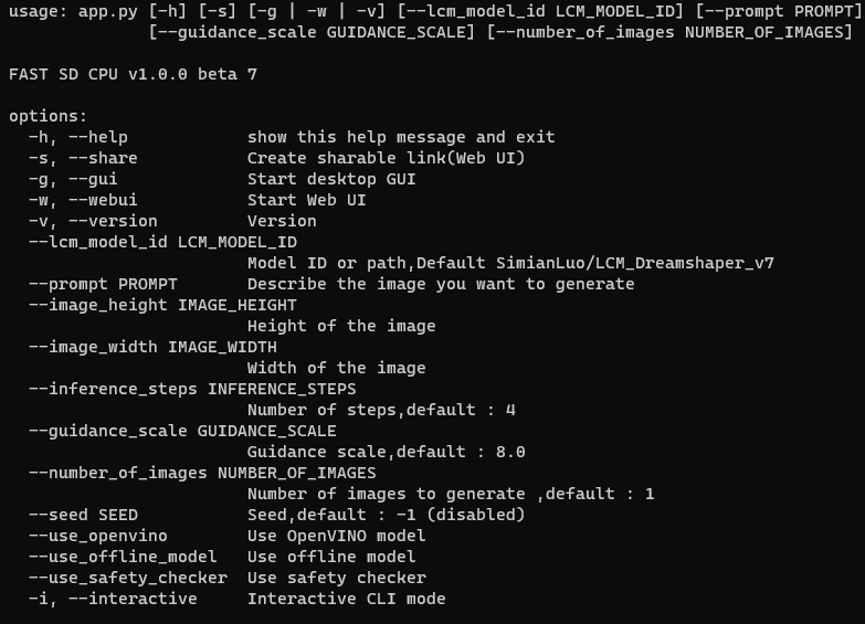 FastSD CPU CLI Screenshot