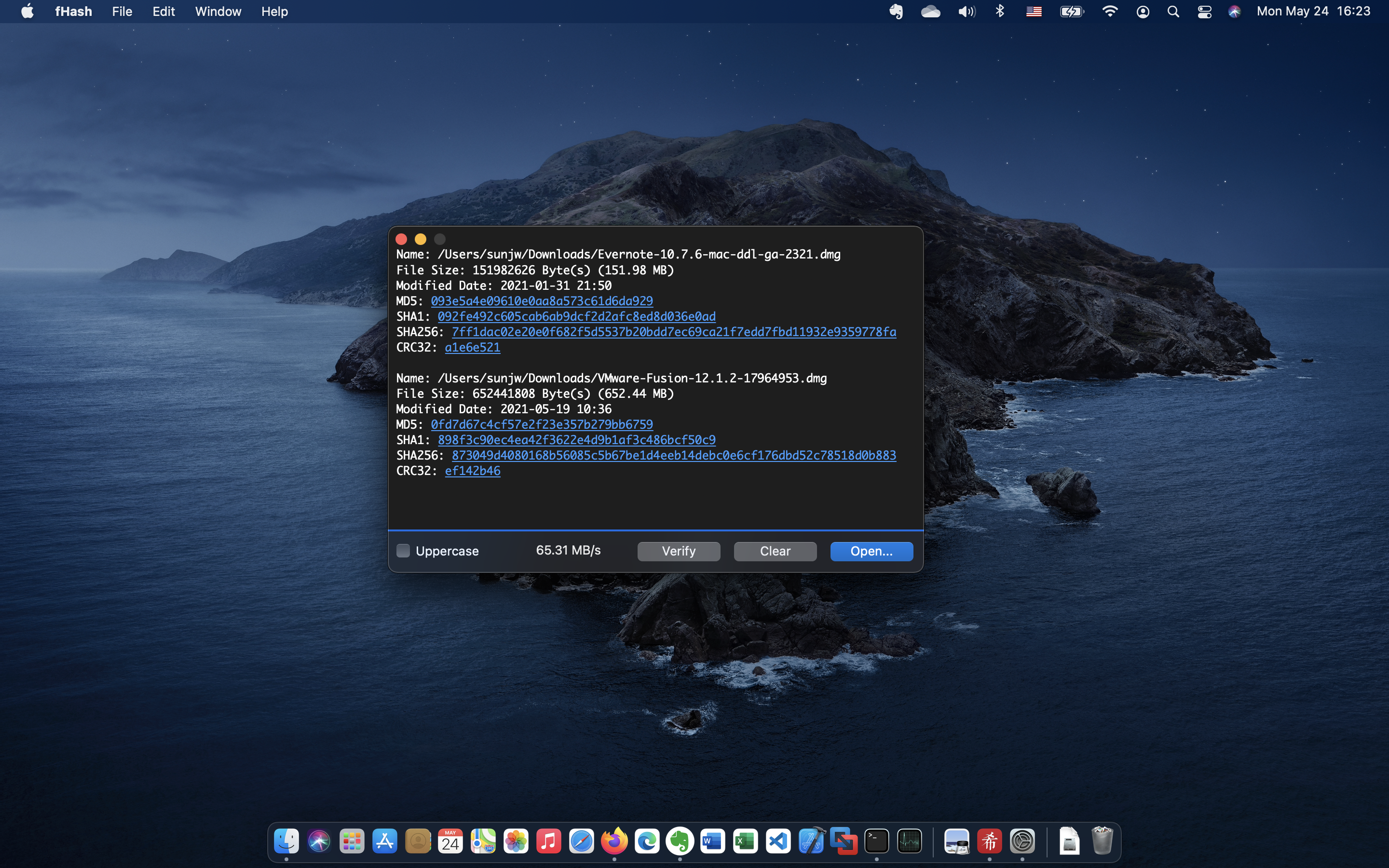 Image of hash result in dark mode