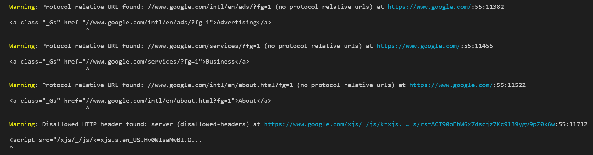 Example output for the codeframe formatter