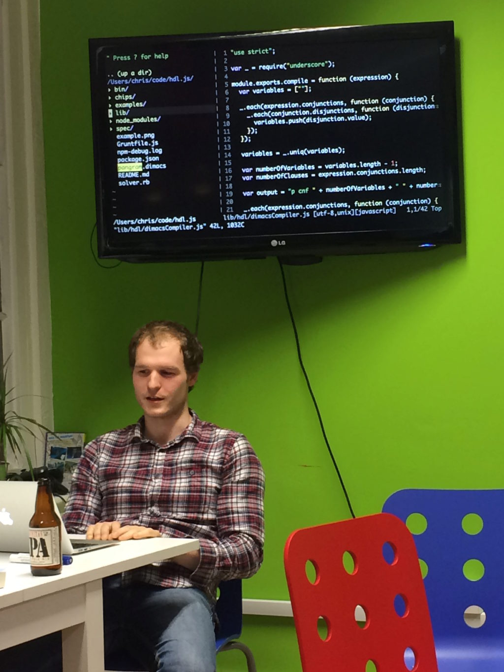 Chris demonstrating his self-enumerating pangram solver