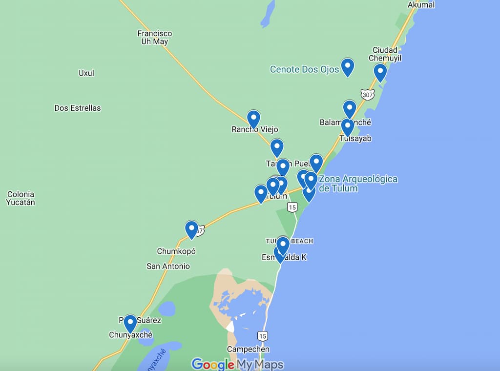 Tulum things to do map