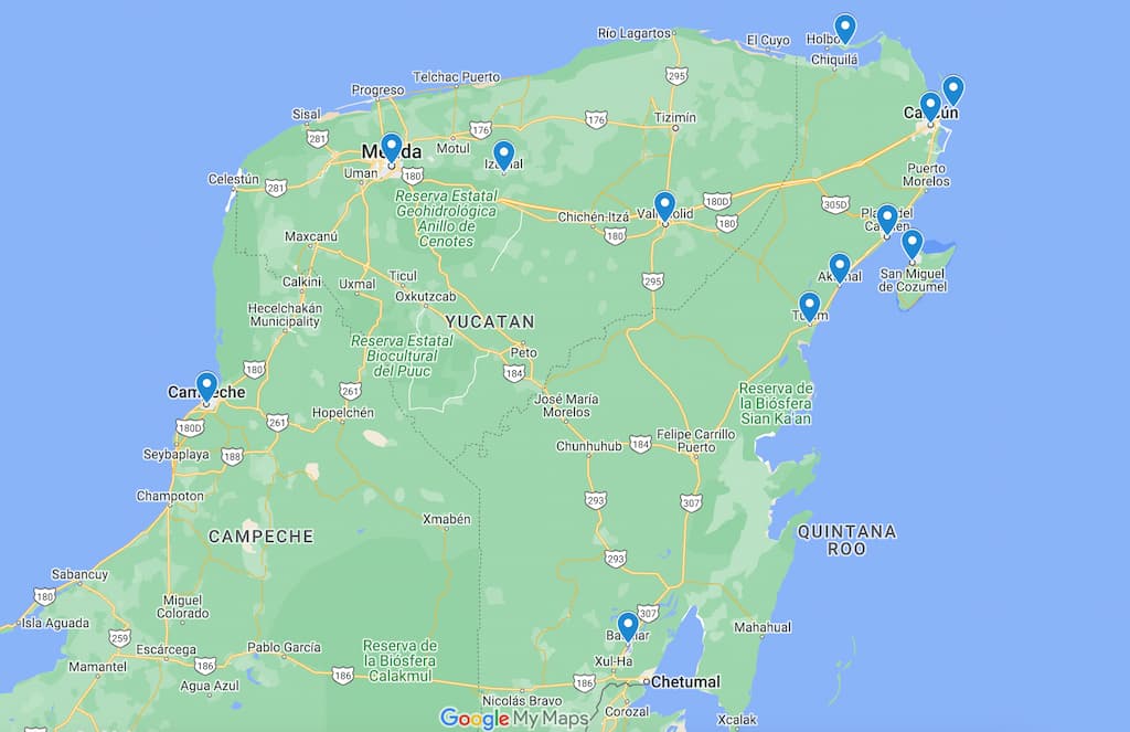 Where to stay in Yucatan map.