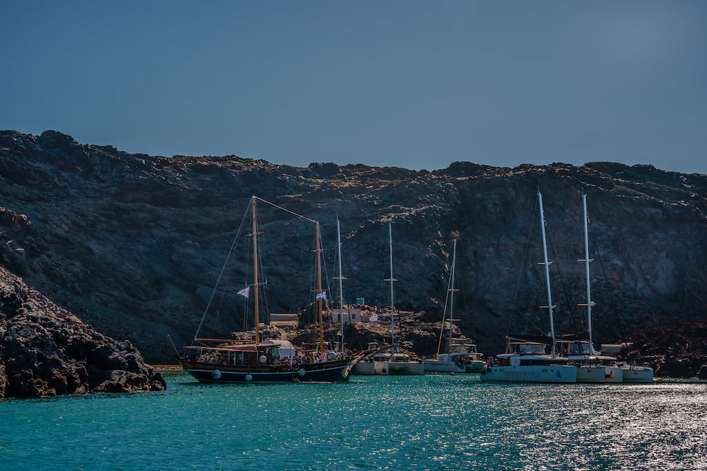 One of the stops of all sunset cruises in Santorini is the hot springs of Santorini.