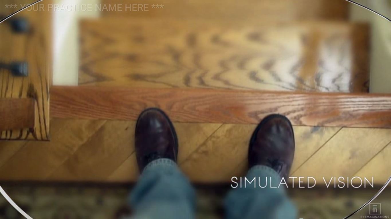 image from our video, showing stairs from the perspective of the actor, looking down at his shoes