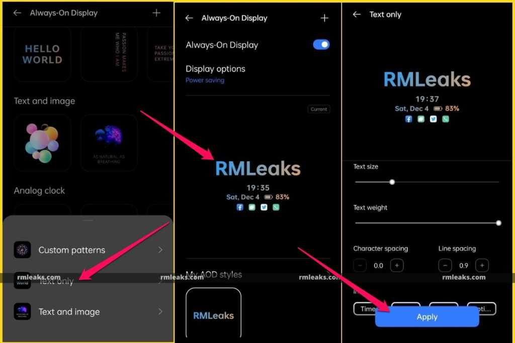Text Only Pattern Realme UI 2.0 Always on Display
