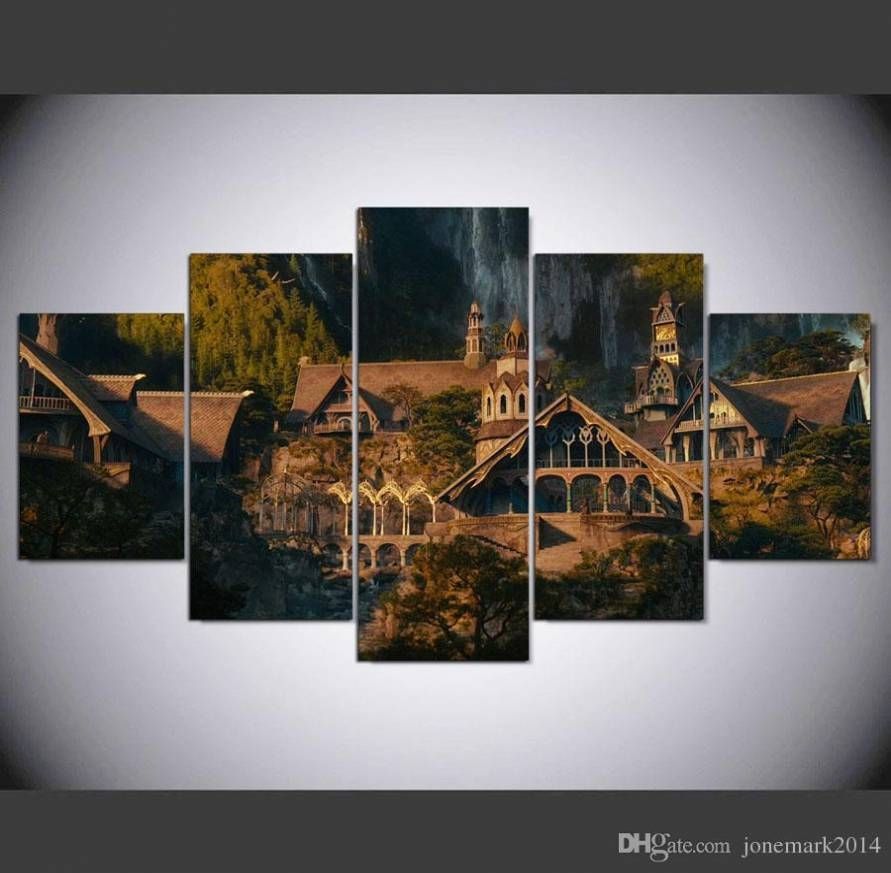 2018 5 Panel Framed Hd Printed Lord Of The Rings Hobbit Castle … Regarding Lord Of The Rings Wall Art (Gallery 12 of 20)