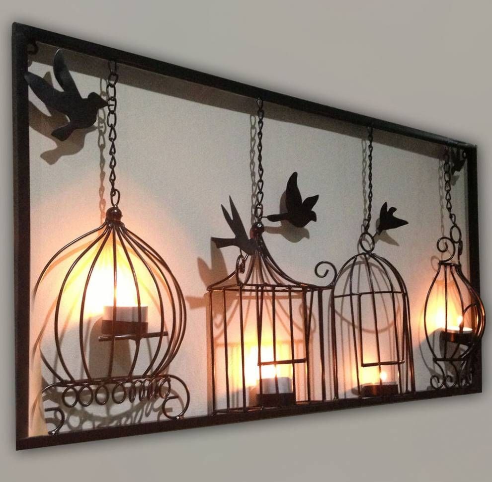 Birdcage Tea Light Wall Art Metal Wall Hanging Candle Holder Black … Inside 3D Metal Wall Art (Gallery 1 of 18)