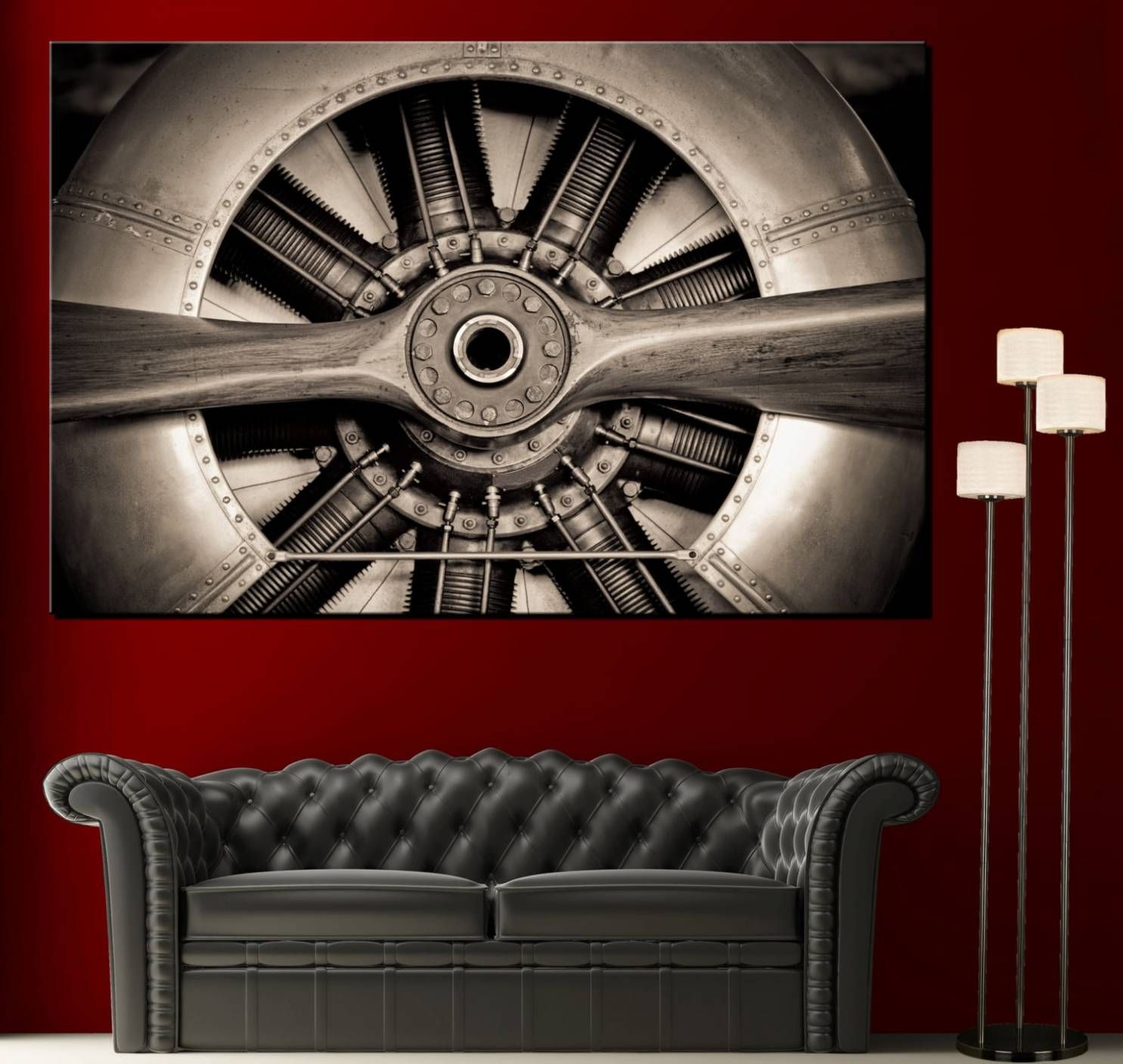 Wall Art Propeller Airplane Engine Picture Black White Canvas With Regard To Airplane Wall Art (Gallery 20 of 20)