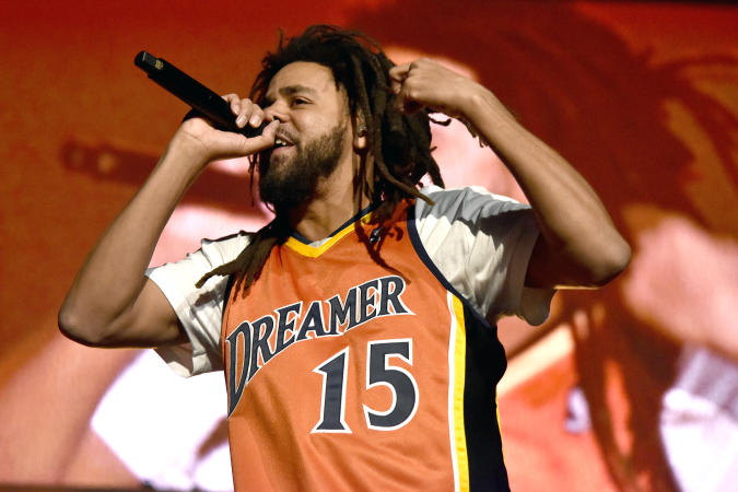 OAKLAND, CALIFORNIA - OCTOBER 20: J. Cole performs during "The Off-Season" tour at Oakland Arena on October 20, 2021 in Oakland, California. (Photo by Tim Mosenfelder/Getty Images)