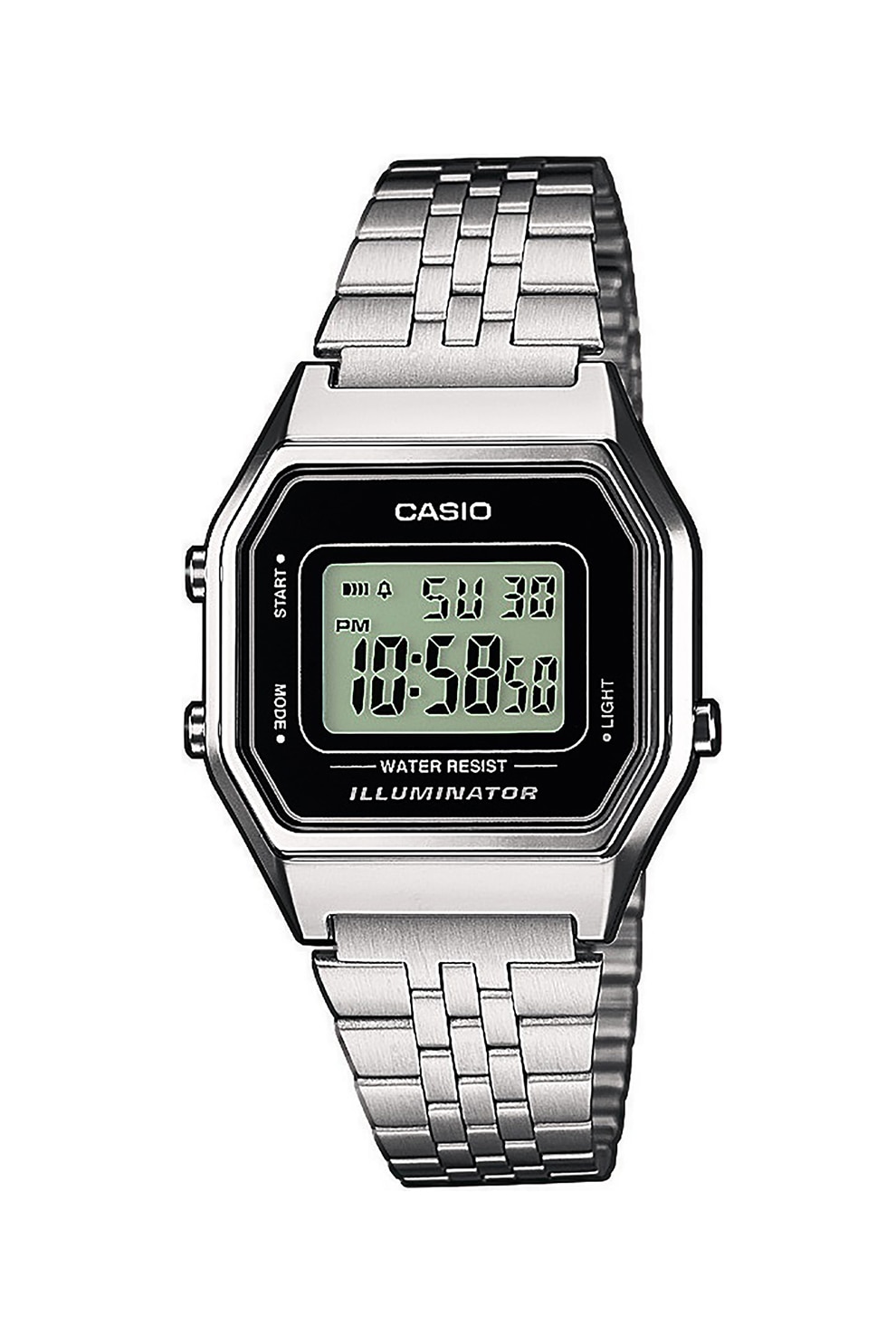 Casio, Ceas cronograf digital cu bratara metalica, Argintiu