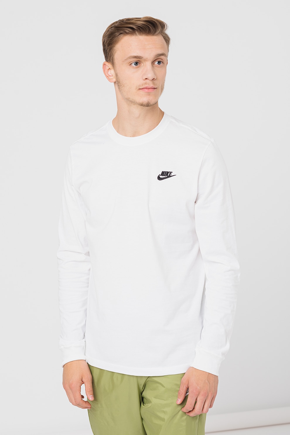 Nike, Bluza relaxed fit cu logo brodat Sportswear Club, Alb