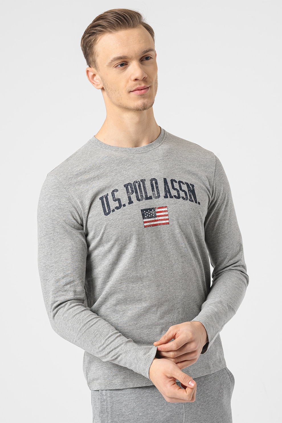 U.S. Polo Assn., Bluza cu imprimeu logo, Gri melange