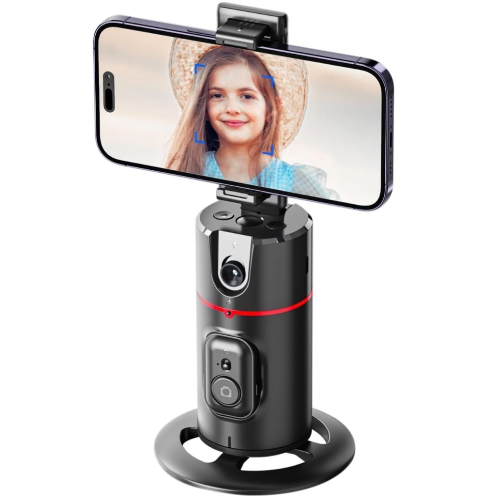 Selfie stick cu stabilizator Gimbal, WALALLA, Rotire 360°, Suport reglabil pentru telefon, Telecomanda, Urmarire inteligenta a fetei, Recunoastere gestuala, Negru