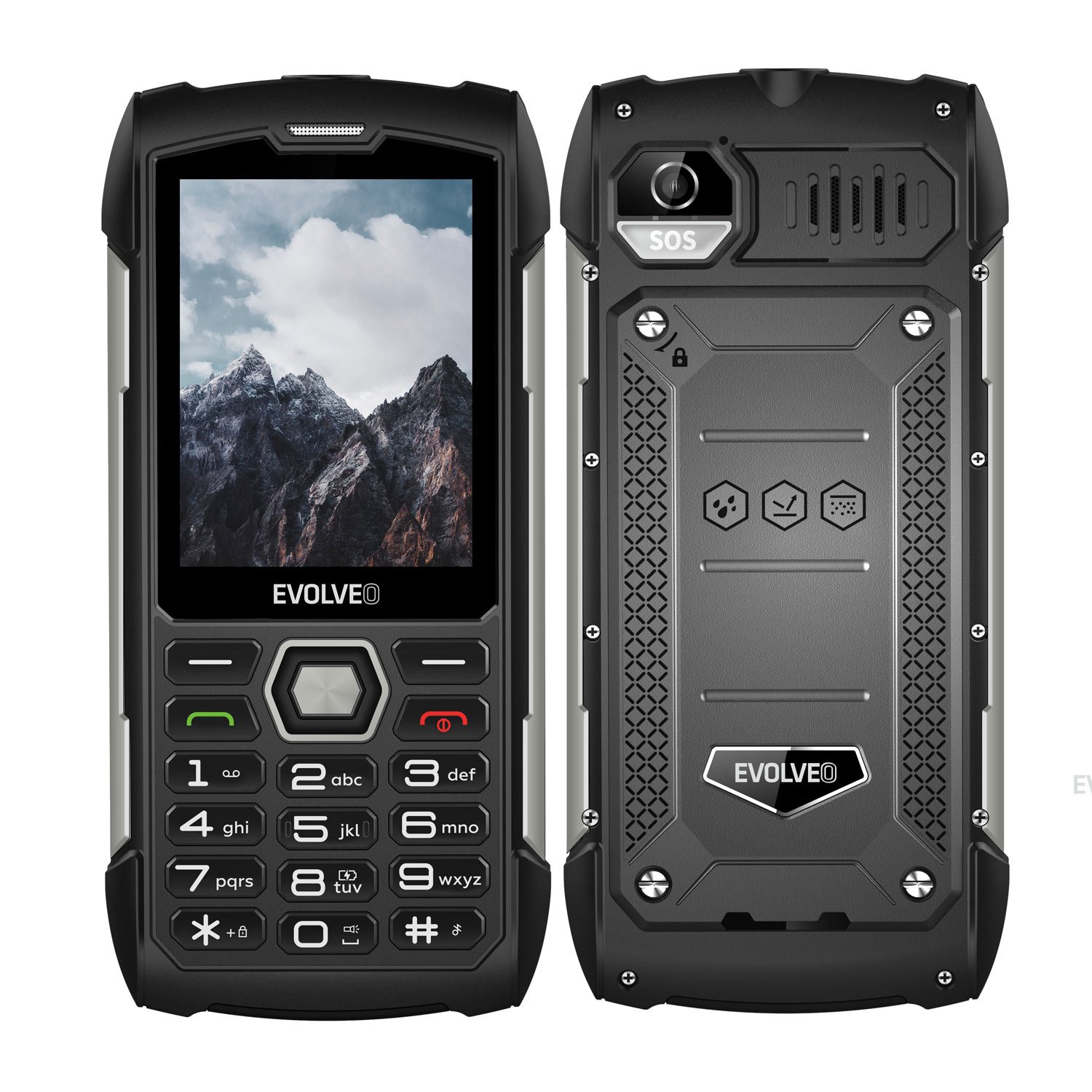 Telefon dual SIM rezistent la apa, EVOLVEO StrongPhone H1, negru-argintiu