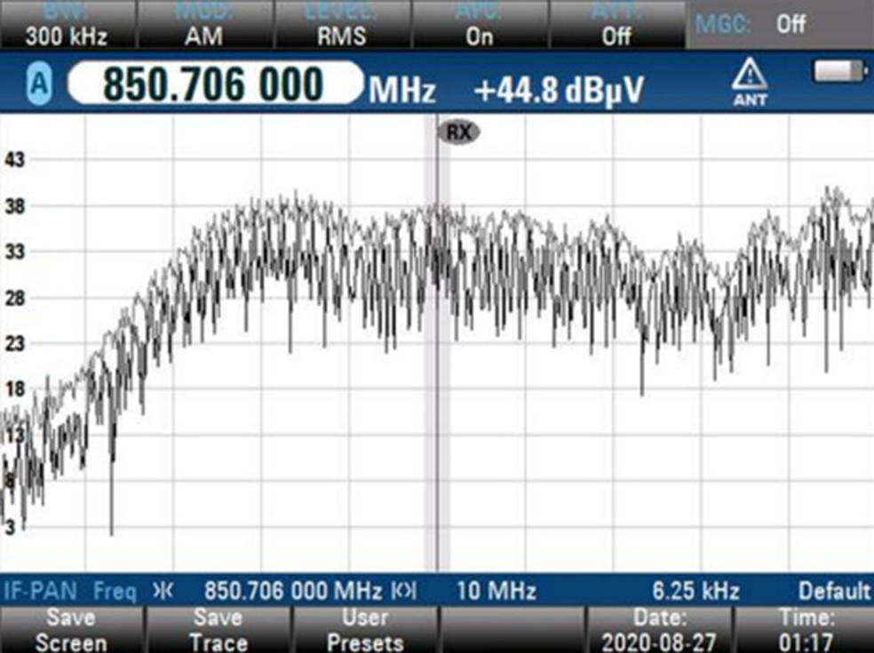 Dispositivo mostra interferência de sinal causada por um wave jammer — Foto: Divulgação/ANFR