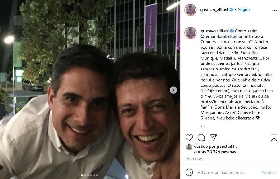 Amigos se despediram do jornalista com mensagens nas redes sociais  — Foto: Instagram/ Reprodução 