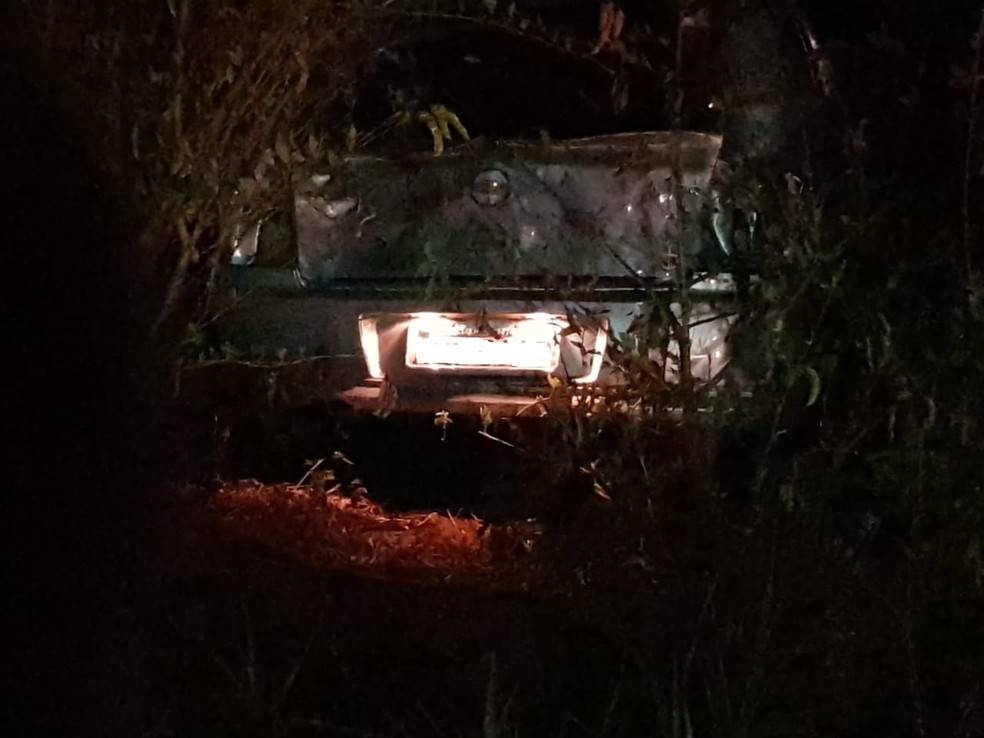 Carro do cantor Jota foi parar em uma matagal após a batida  — Foto: PRF/Divulgação 