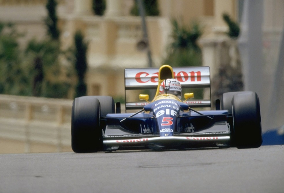 Nigel Mansell pilota Williams FW14B em Monte Carlo, em 1992 — Foto: Getty Images