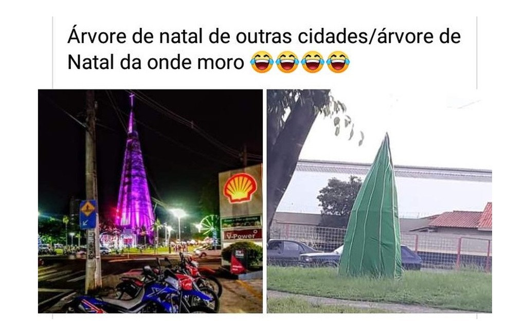 Árvore de Natal da Prefeitura de Rio Claro vira meme — Foto: Reprodução/Facebook