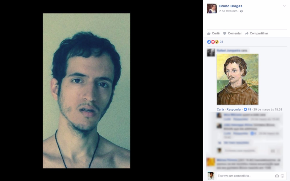 No facebook de Bruno Borges amigos falam de semelhança dele com Giordano Bruno (Foto: Divulgação/Facebook)