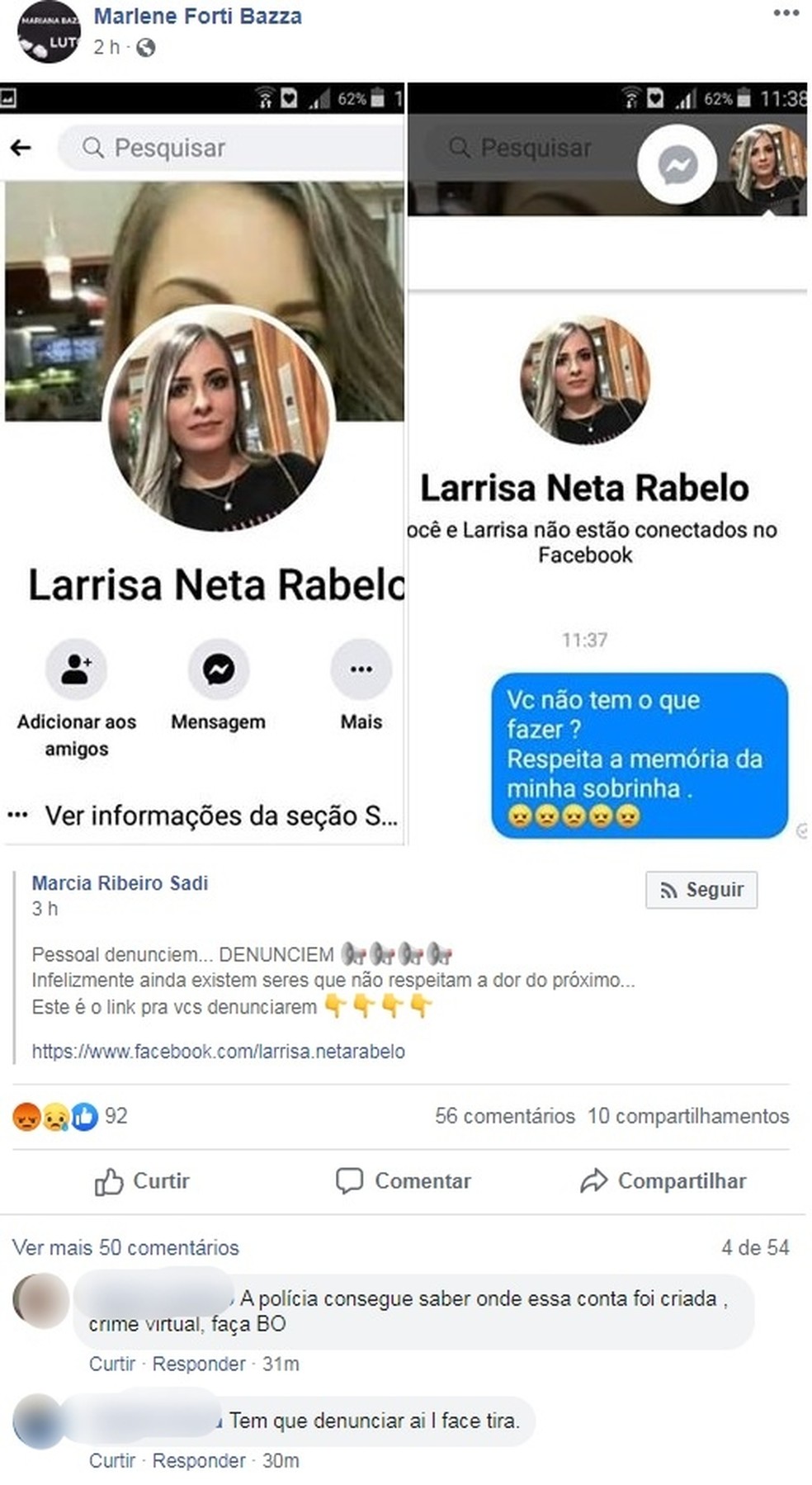 Caso Mariana: família e amigos denunciam perfil falso da jovem nas redes sociais — Foto: Reprodução/Facebook