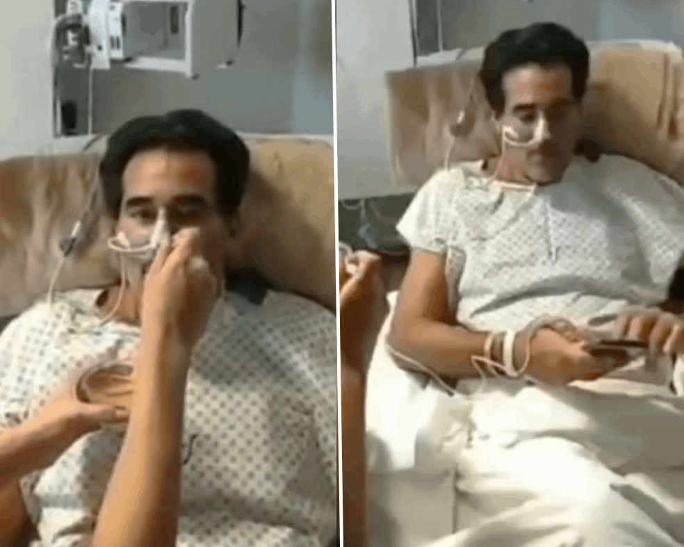 Luciano Szafir no hospital: ator voltou a se alimentar — Foto: Reprodução/Redes sociais