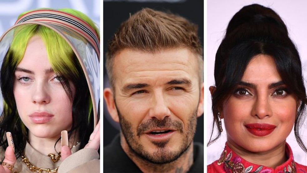 Billie Eilish, David Beckham e Priyanka Chopra Jonas estão entre as celebridades embaixadoras do Unicef que assinaram carta aberta pedindo que G7 doe vacinas ao resto do mundo — Foto: Getty Images via BBC