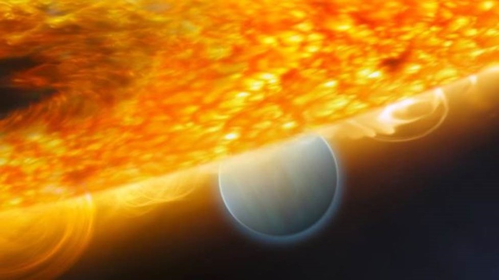 O HD189733b, eclipsado por sua estrela, é candidato a ter o clima mais extremo conhecido em qualquer planeta — Foto: Getty Images