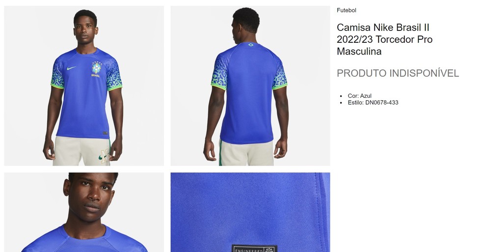 Nova camisa azul da Seleção para a Copa do Mundo está esgotada no site da Nike — Foto: Reprodução/Nike