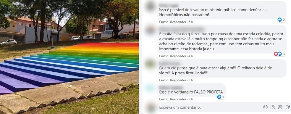 Moradores de Boituva repudiaram comentário de pastor após pintura da Praça da Bíblia — Foto: Facebook/Reprodução