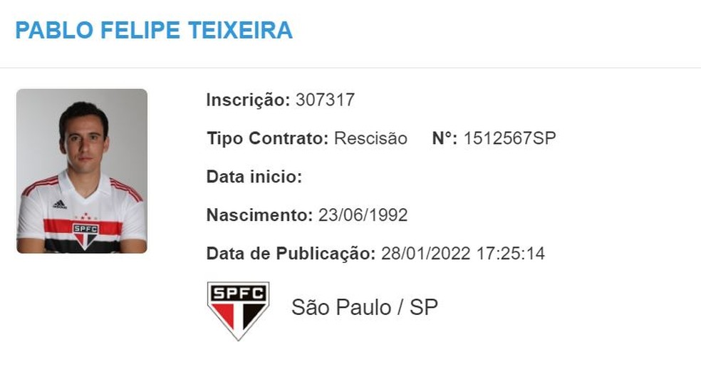 Pablo rescinde com o São Paulo — Foto: Reprodução