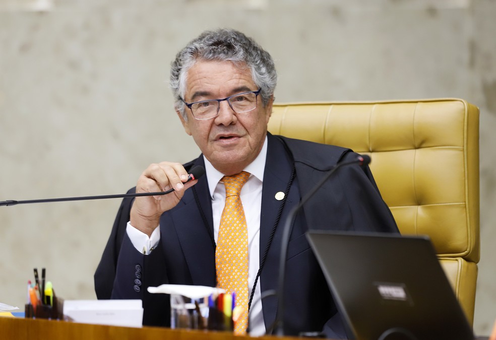 O ministro Marco Aurélio Mello durante sessão do Supremo Tribunal Federal nesta quarta-feira (23) — Foto: Rosinei Coutinho/STF