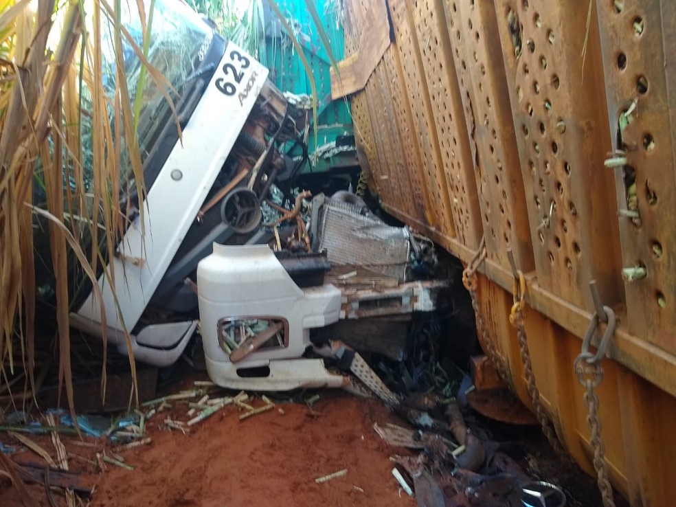Caminhões do tipo bitrem ficaram destruídos após a batida frontal — Foto: J. Serafim/Divulgação