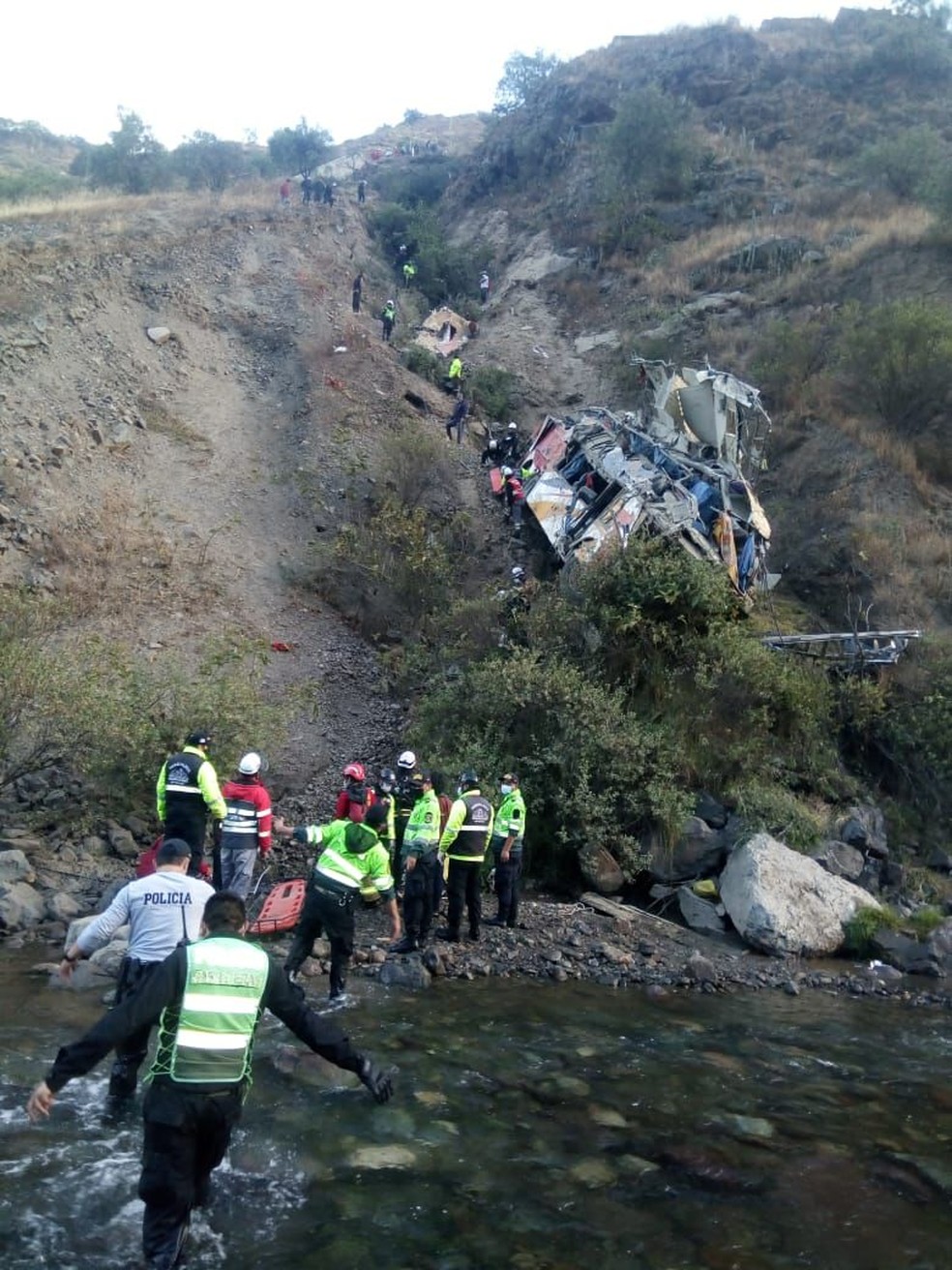 Equipes de resgate atuam em acidente de ônibus no Peru em 31 de agosto de 2021 — Foto: Reprodução/Ministério do Interior
