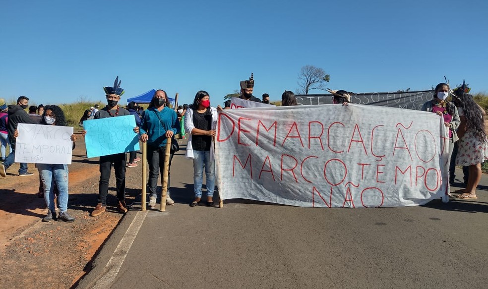 Indígenas de Avaí voltam a protestar contra projeto que dificulta demarcação de terras  — Foto: Creiles Marcolino da Silva Nunes/Arquivo pessoal