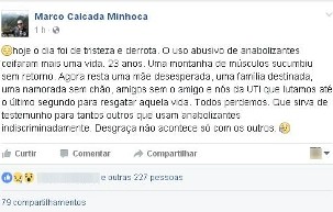 Post do médico Marco Calcada no facebook sobre morte de jovem em Taubaté (Foto: Reprodução/Facebook)