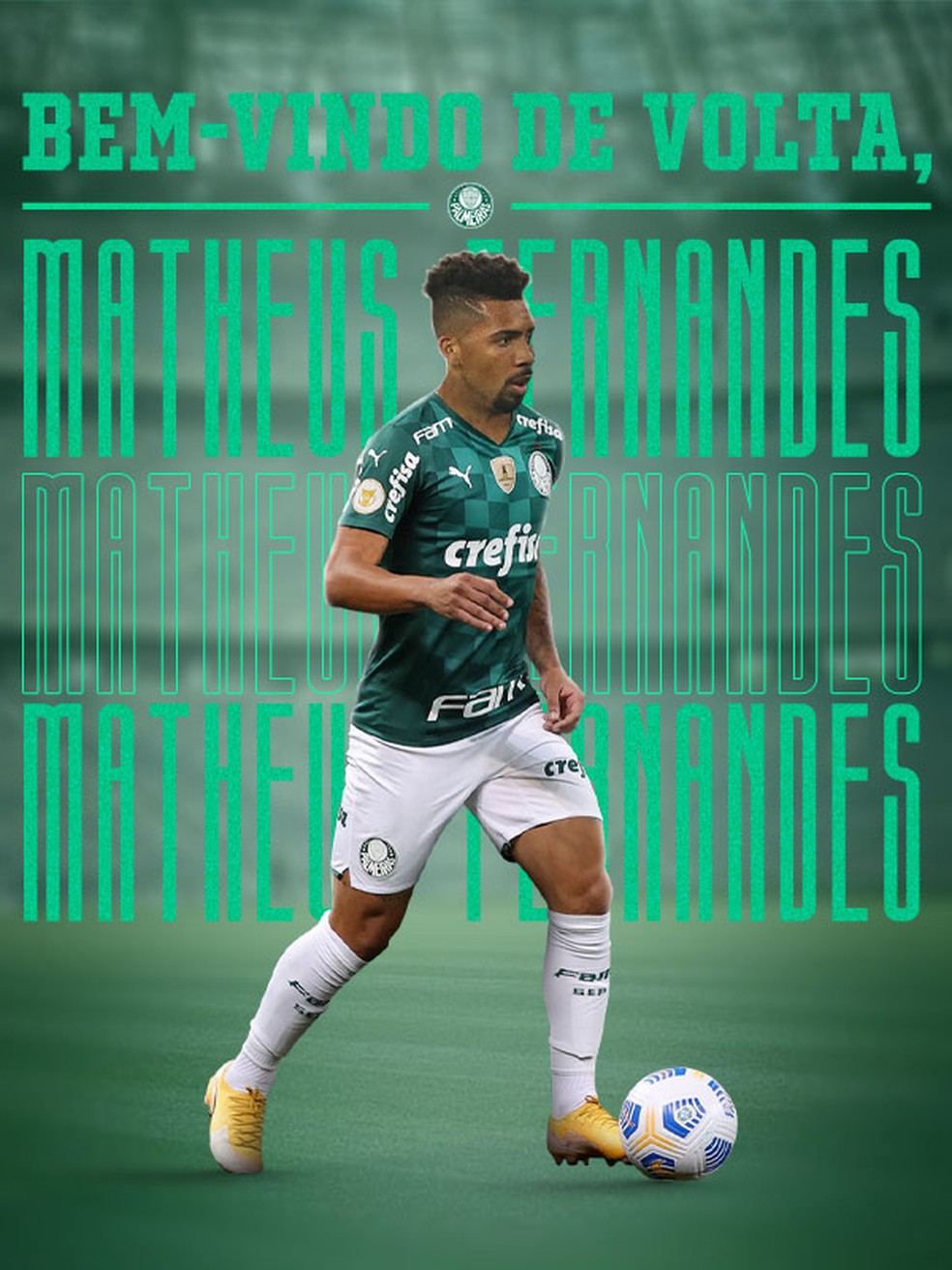 Palmeiras anuncia a volta de Matheus Fernandes — Foto: Site Oficial