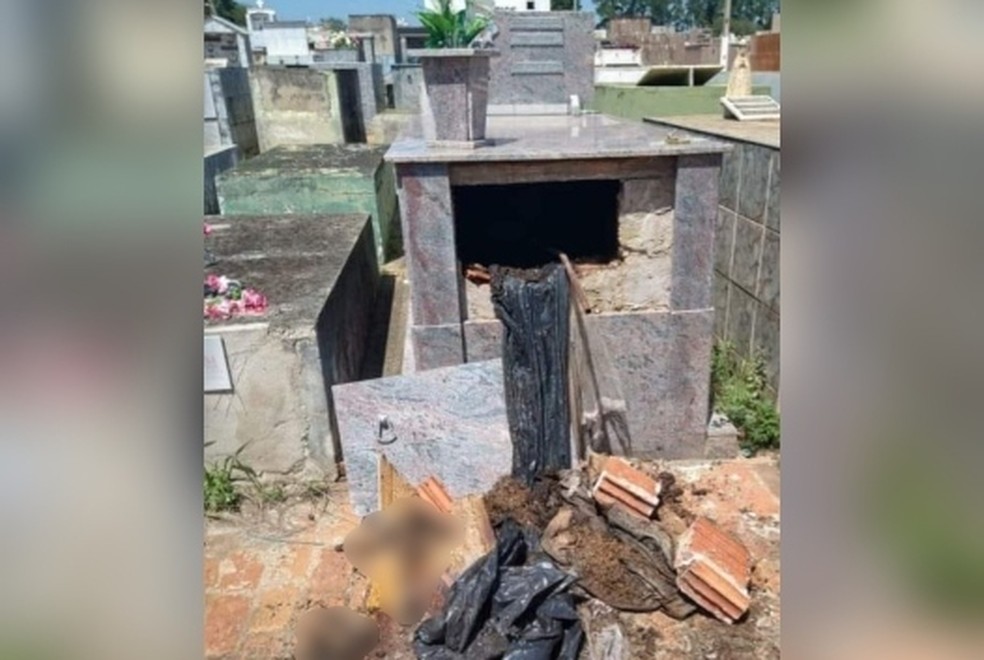 Vândalos depredam túmulo e furtam crânio em cemitério do interior de SP — Foto: Arquivo Pessoal 