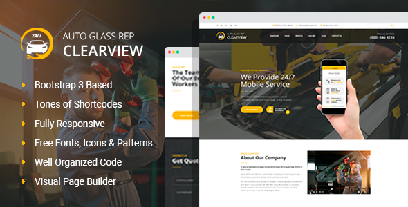 [Download] ClearView – Auto Glass Repair, Replacement and Window Tinting HTML Template with Visual Builder 