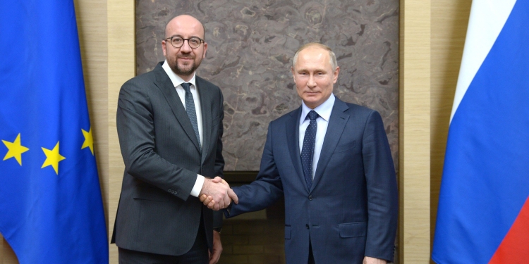 Meeting of the Russian President Vladimir Putin and the Head of the European Council Charles Michel
