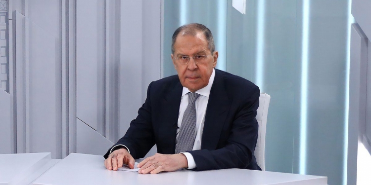 Russian Foreign Minister Sergei Lavrov during an interview with Chinese media