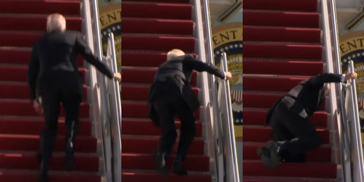 Biden tripped three times and fell while climbing the plane
